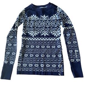 Climawear Nordic Base Layer Navy White Snowflake Stretch Thumbhole Sz S
